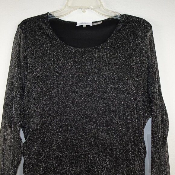 Calvin Klein Sparkle Top Women's Plus Size 2X Black Diamond Dust Sheer Sleeves - Picture 2 of 9
